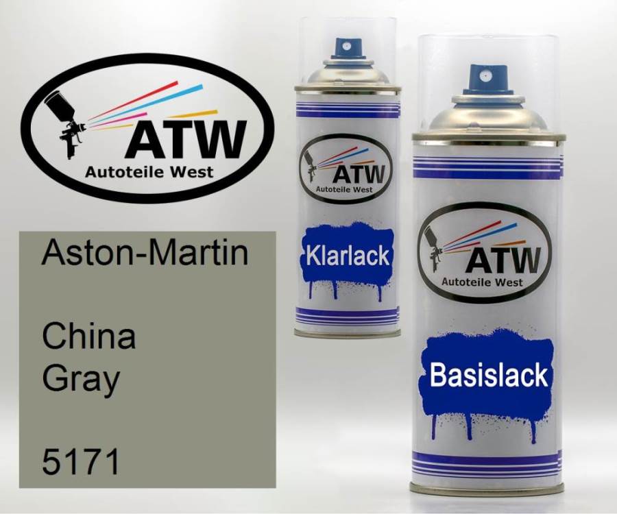 Aston-Martin, China Gray, 5171: 400ml Sprühdose + 400ml Klarlack - Set, von ATW Autoteile West.